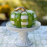 Squatty Grass Green and White Gingham Ceramic Pumpkin