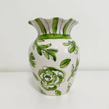 Penelope Green and White Floral Ruffle Vase