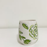 Green and White Floral Stemless Glasses or Vase