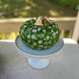 Green & White Dot Squatty Ceramic Pumpkin