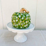 Green, White & Gold Dot Chunky Ceramic Pumpkin