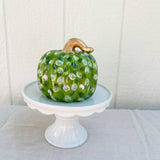 Green & White Dot Chunky Ceramic Pumpkin