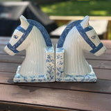 Classic Horse Head Book Ends Set - Blue