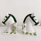 Classic Horse Head Book Ends Set - Green