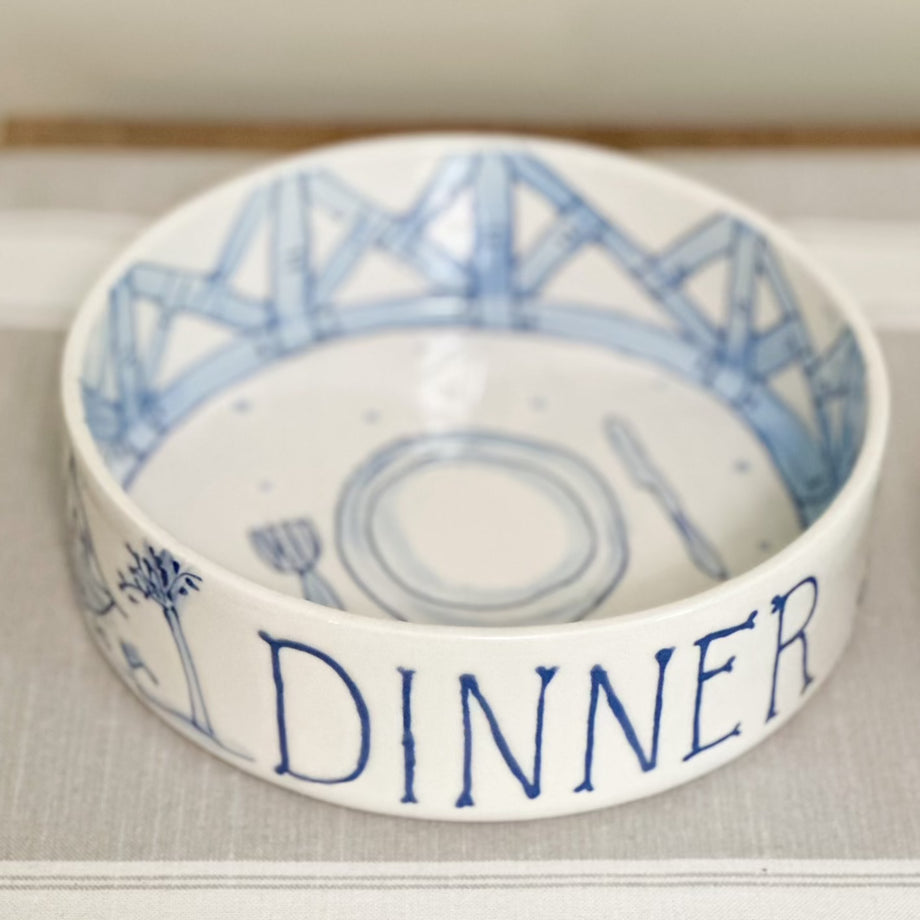 Blue and white ceramic dog bowls hot sale