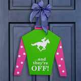 Green "And They're Off!" Jockey Silk Door Hanger