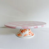 Mary Alice Orange and Pink Cake Plate with Stand