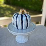 Navy and Blue Double Stripe Chunky Ceramic Pumpkin