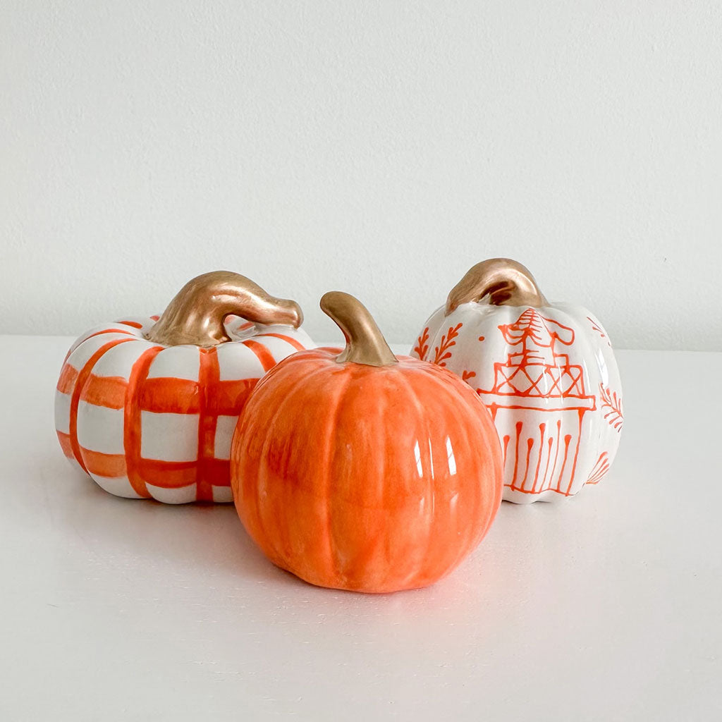 Set of 3 Orange and White Mini Ceramic Pumpkins – For Pete\'s Sake ...