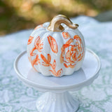 Orange and White Floral Chunky Ceramic Pumpkin