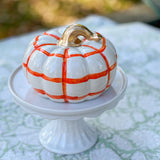 Orange and White Windowpane Plaid Squatty Ceramic Pumpkin