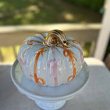 Orange & Pink Bows Squatty Ceramic Pumpkin