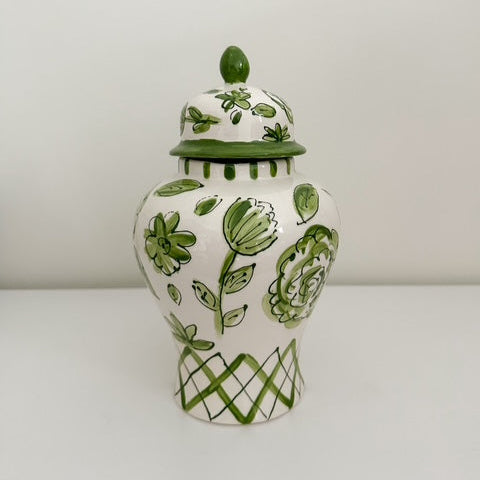 Green and white ginger jar