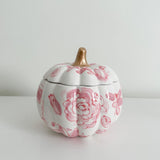 Large Pink Floral Pumpkin Jar