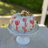 Pink Floral Squatty Ceramic Pumpkin