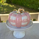 Pink Gingham Squatty Ceramic Pumpkin