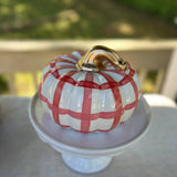 Pink & Red Plaid Squatty Ceramic Pumpkin