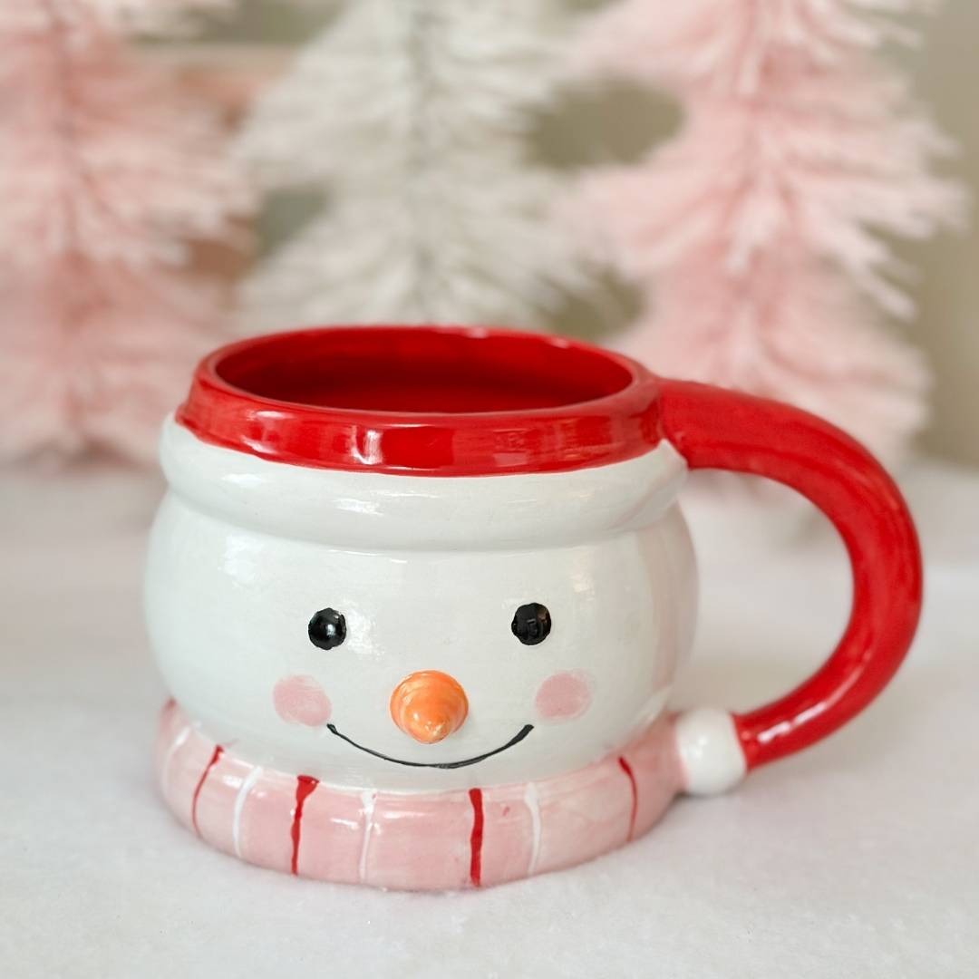 Red and Pink Snowman Hand Painted Mug