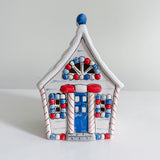 Red White & Blue Cottage Village Lantern