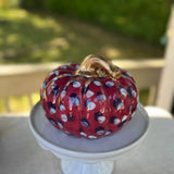 Red, Navy & White Dot Squatty Ceramic Pumpkin