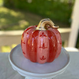 Red and Pink Fleur De Lis Chunky Ceramic Pumpkin