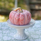 Pink on Pink Bow Squatty Ceramic Pumpkin