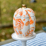 Orange and White Floral Tall Pumpkin Jar