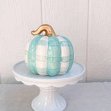 Teal Gingham Chunky Ceramic Pumpkin