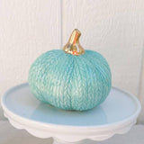 Teal Knit Ceramic Pumpkin