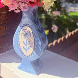 Trumpet Vase - Cornflower Blue With Gold Accents
