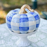 XXL Blue Gingham Ceramic Pumpkin