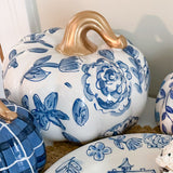 XXL Nantucket Blue Floral Ceramic Pumpkin