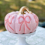 XXL Pink On Pink Bow Pattern Ceramic Pumpkin