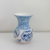 6" Blue Vine and Floral Pattern Vase