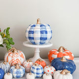 Large Blue Gingham Pumpkin Jar