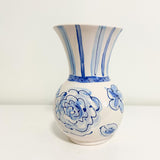 8" Blue and White Stripe and Floral Pattern Vase