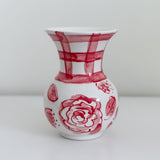 6" Red Floral and Gingham Chinoiserie Vase