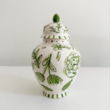 8" Sophie Green and White Floral Pattern Ginger Jar