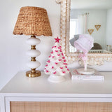 13" White and Pink Bow Light Ceramic Christmas Tree