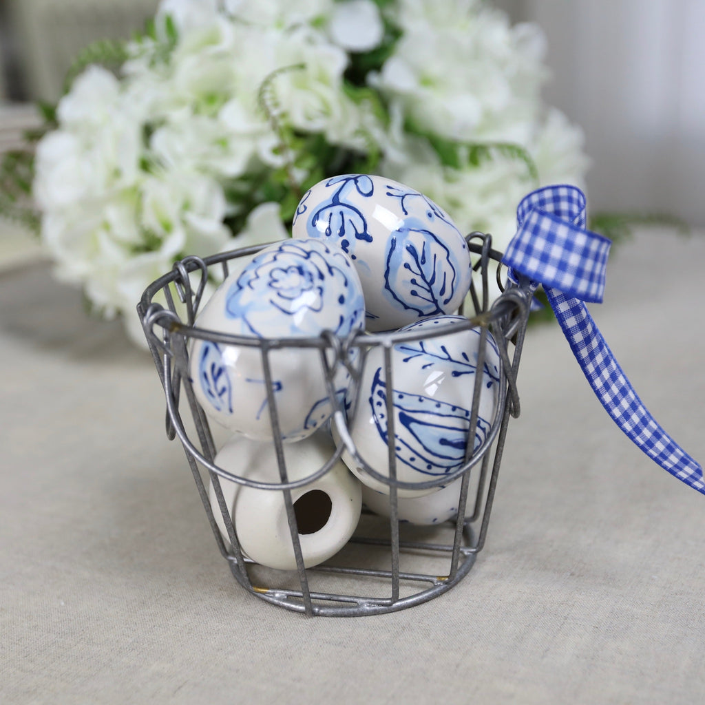 Blue Floral Pattern Ceramic Eggs