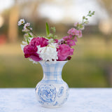 6" Blue Floral and Gingham Chinoiserie Vase