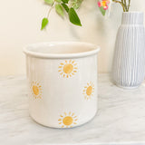 Crock Utensil Holder, White with Sun Pattern