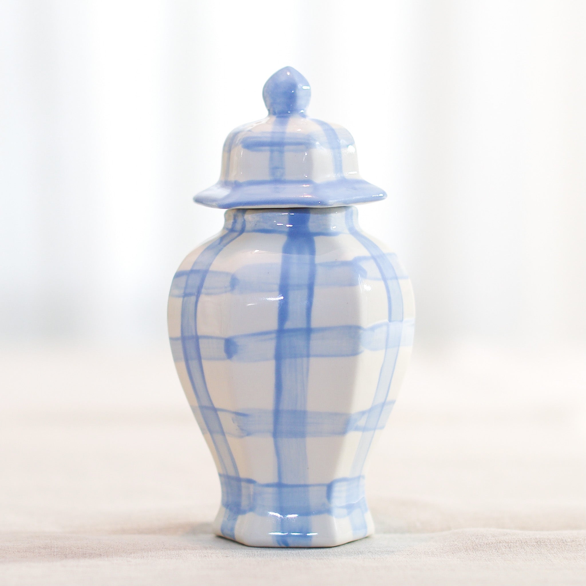 Ella Blue and White Gingham Ginger Jar