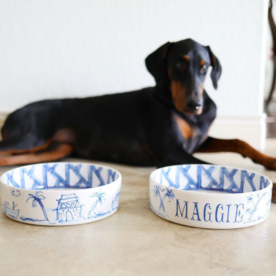 Dinner or Drinks Chinoiserie Dog Bowl – For Pete's Sake Pottery