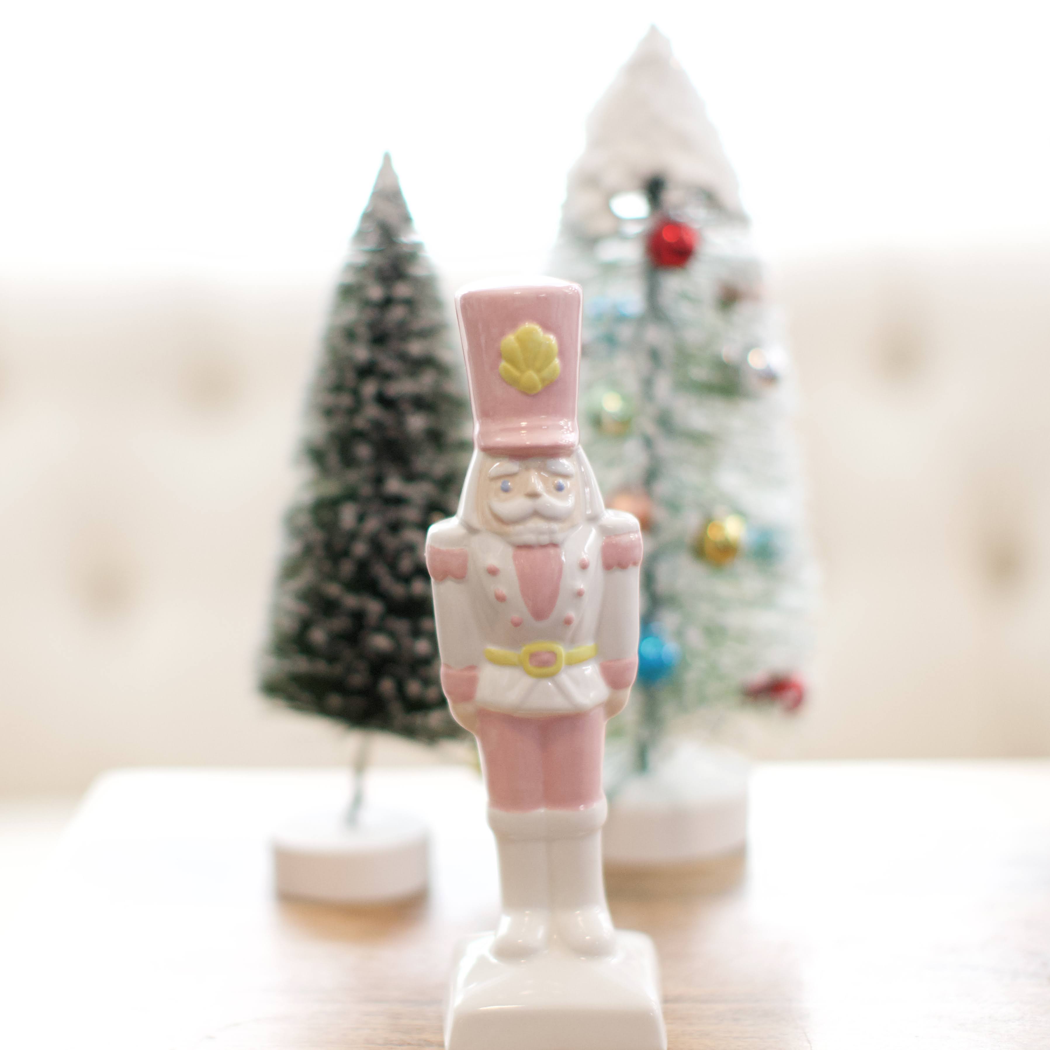 13 White and Pink Bow Light Ceramic Christmas Tree