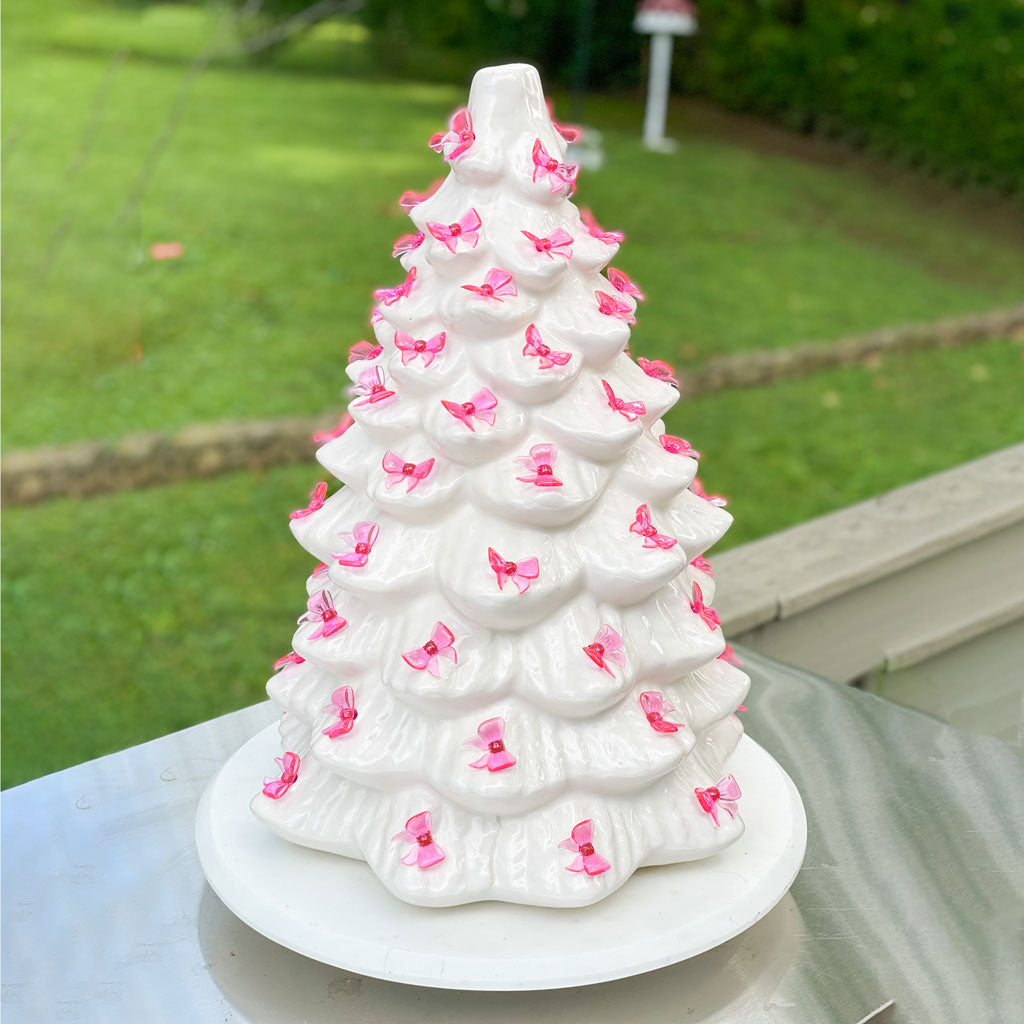 13 White and Pink Bow Light Ceramic Christmas Tree – For Pete's