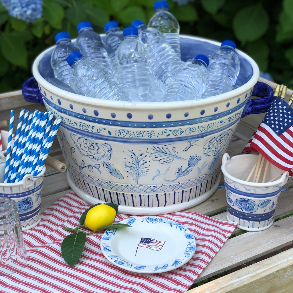 Blue and White Beverage Tub