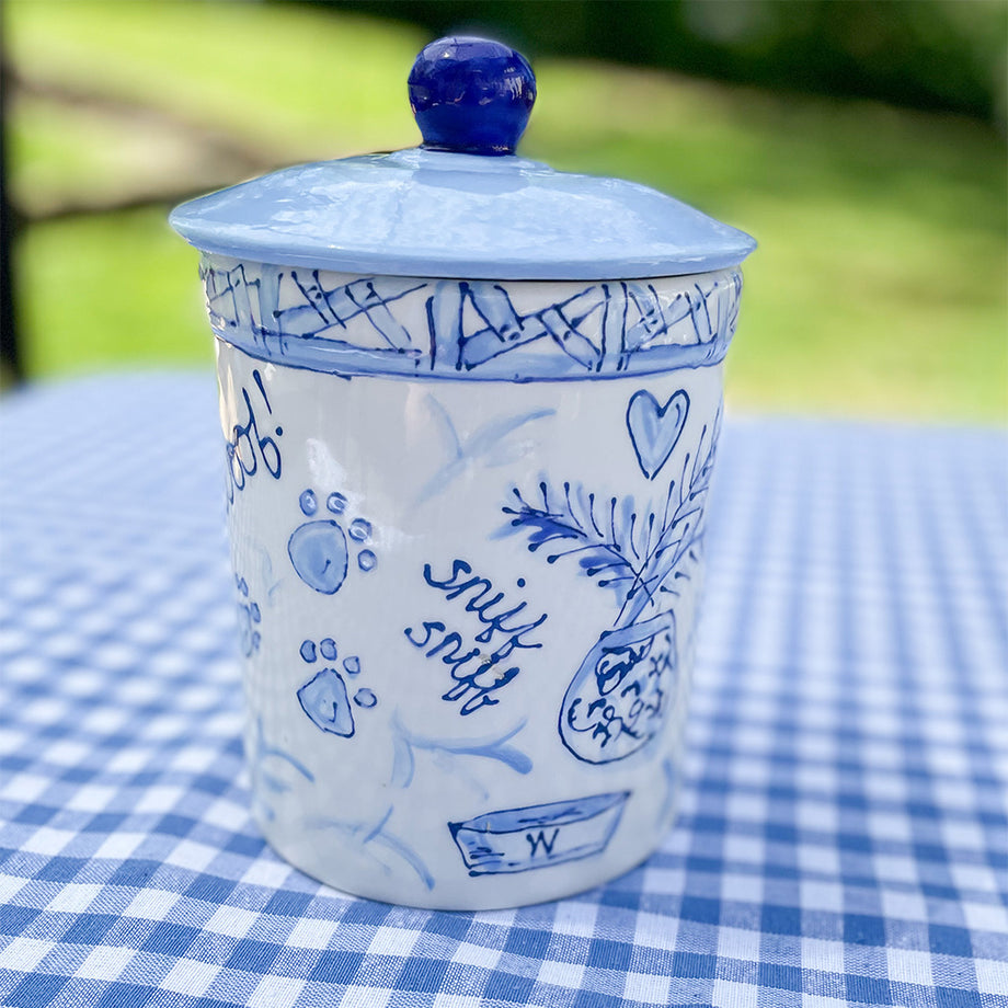 Pet Food Mat, Chinoiserie Blue and White Ginger Jars, Yellow