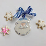 Soft Blue Santa Face Personalized Christmas Ornament