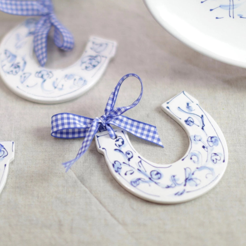 Derby Horseshoe Blue and White Ornament